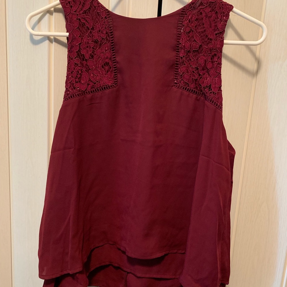 Maroon Chiffon Tank with Lace Detail